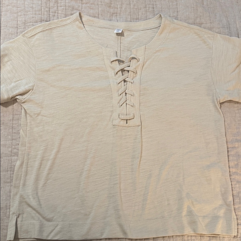 Lace-Up Beige Short Sleeve Top